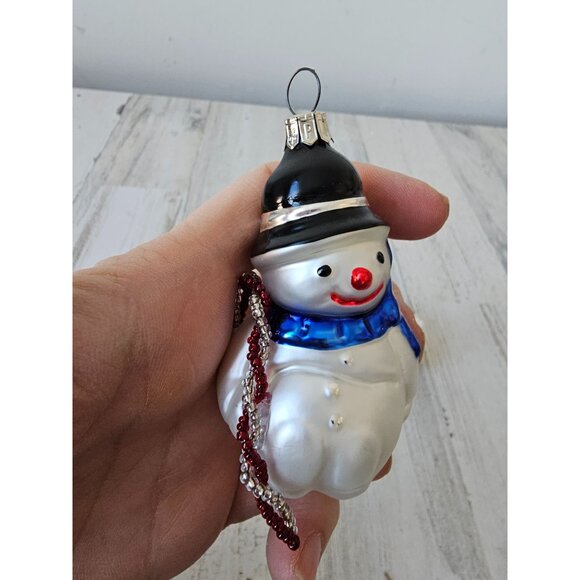 Glass snowman candy cane ornament set litter blue red pink - Picture 5 of 9
